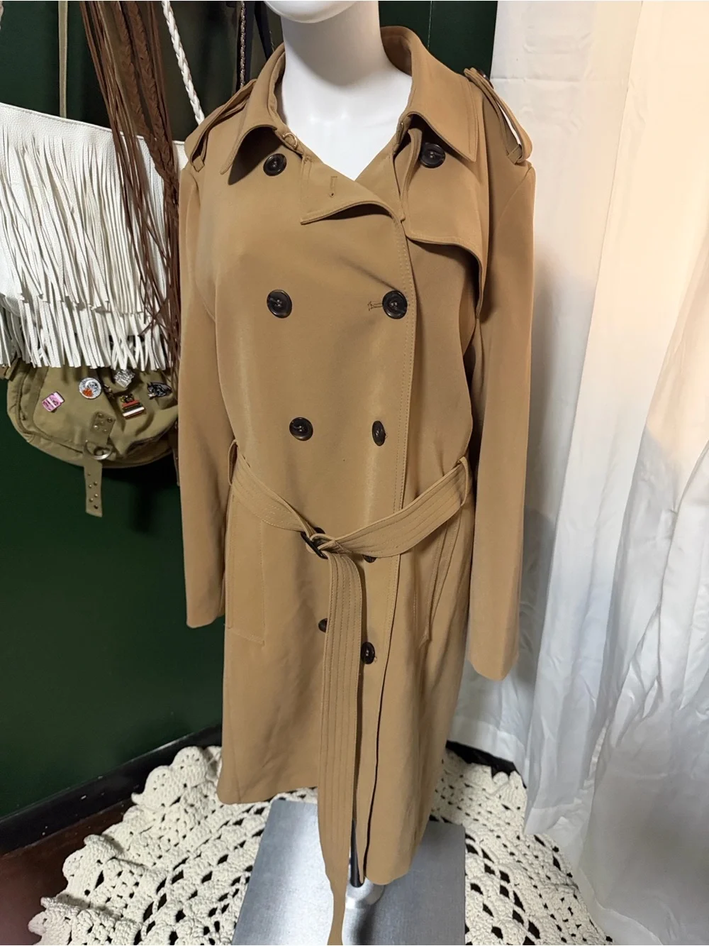H&M Camel Double-Breasted Trench Dress with Belt